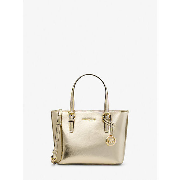 Michael KorsJet Set Travel Extra-Small Metallic Top-Zip Tote Bag Silver